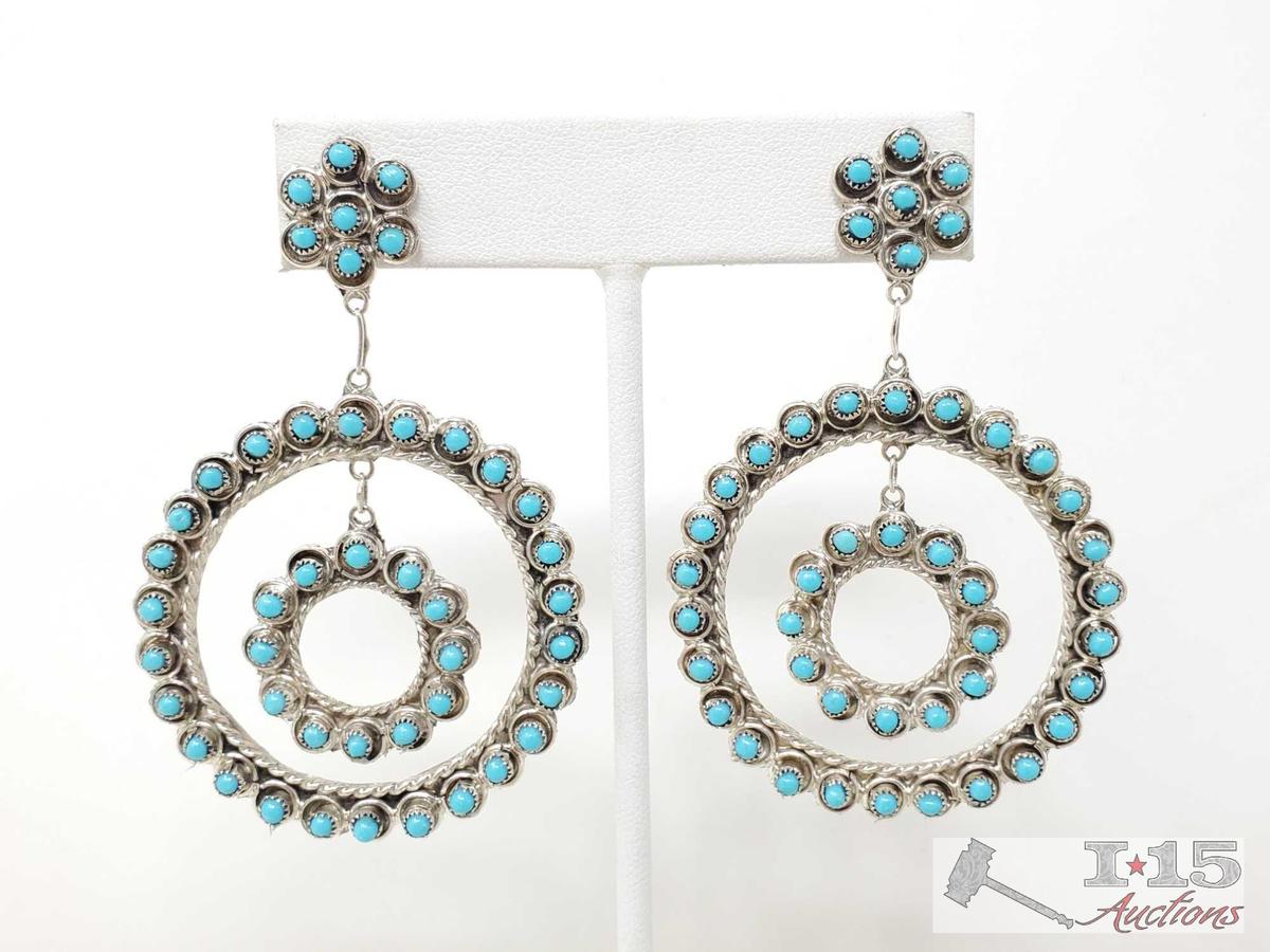 Native American Turquoise Cluster Hoop Earrings......, 11.3g