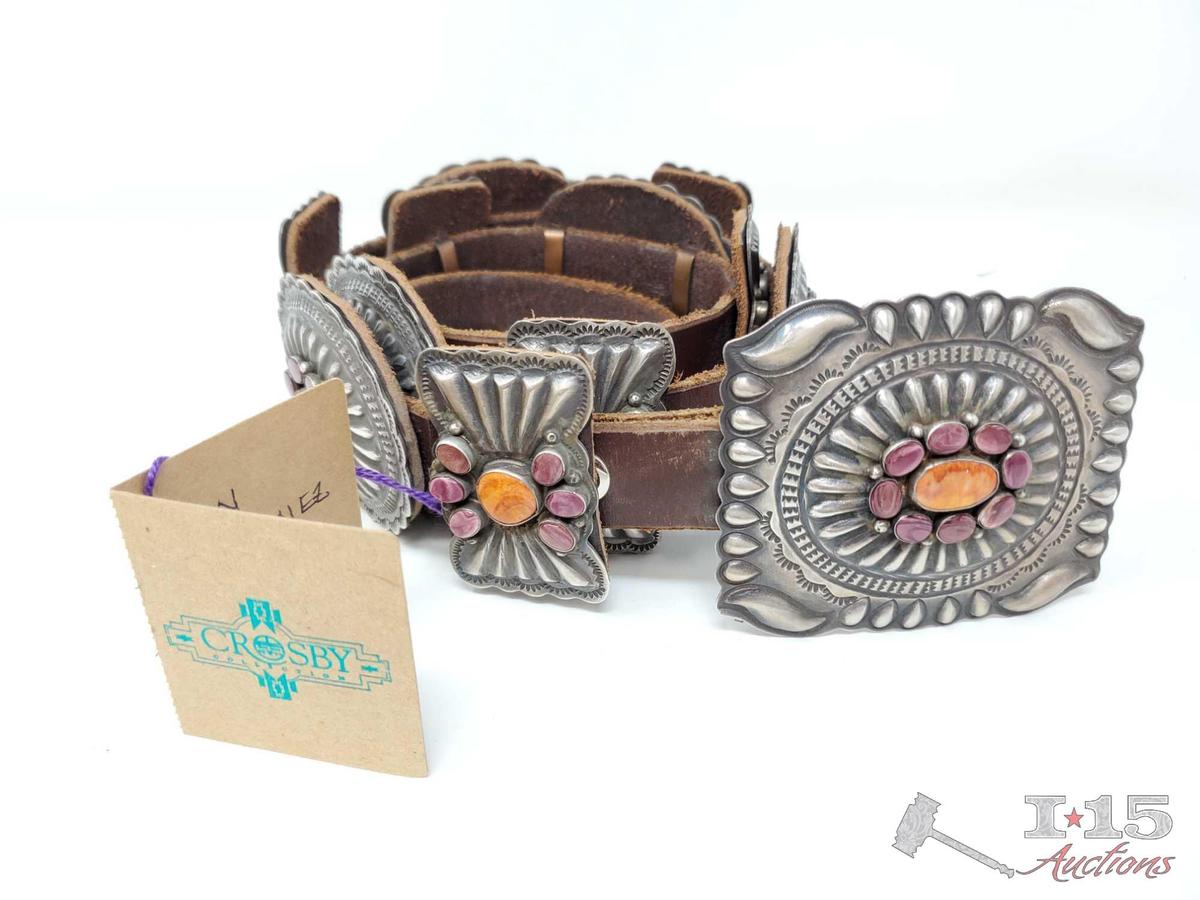 Don Martinez Sterling Silver Concho Belt With Spiny Oyster from the Crosby Collection, 584g