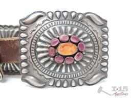 Don Martinez Sterling Silver Concho Belt With Spiny Oyster from the Crosby Collection, 584g