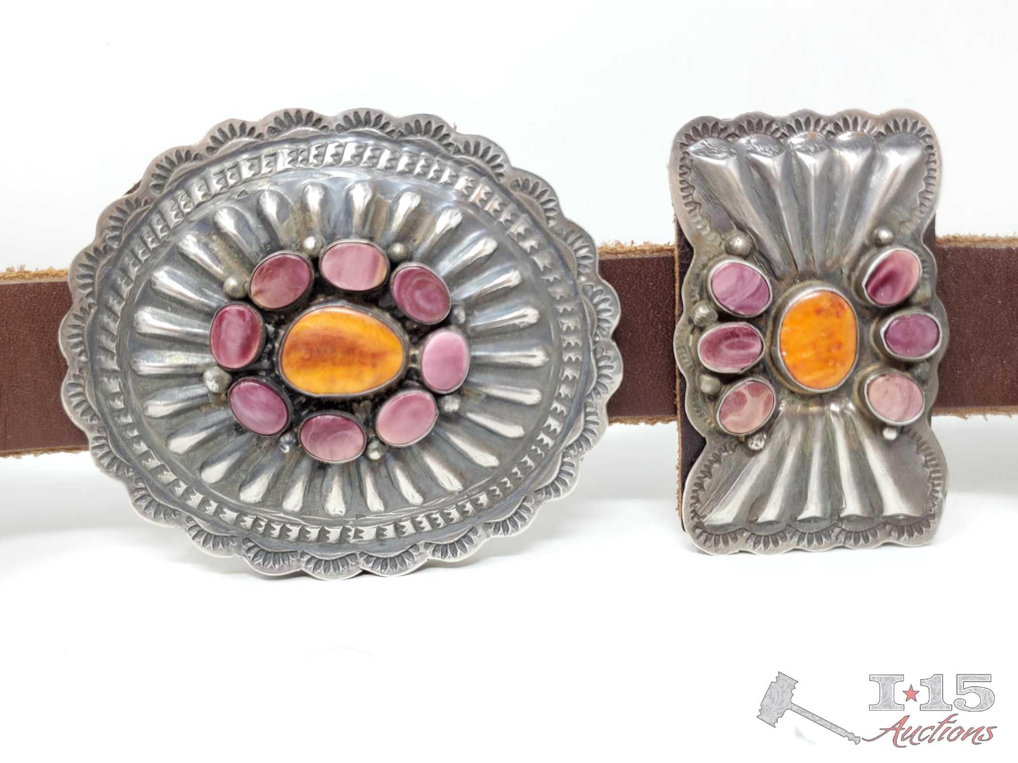 Don Martinez Sterling Silver Concho Belt With Spiny Oyster from the Crosby Collection, 584g