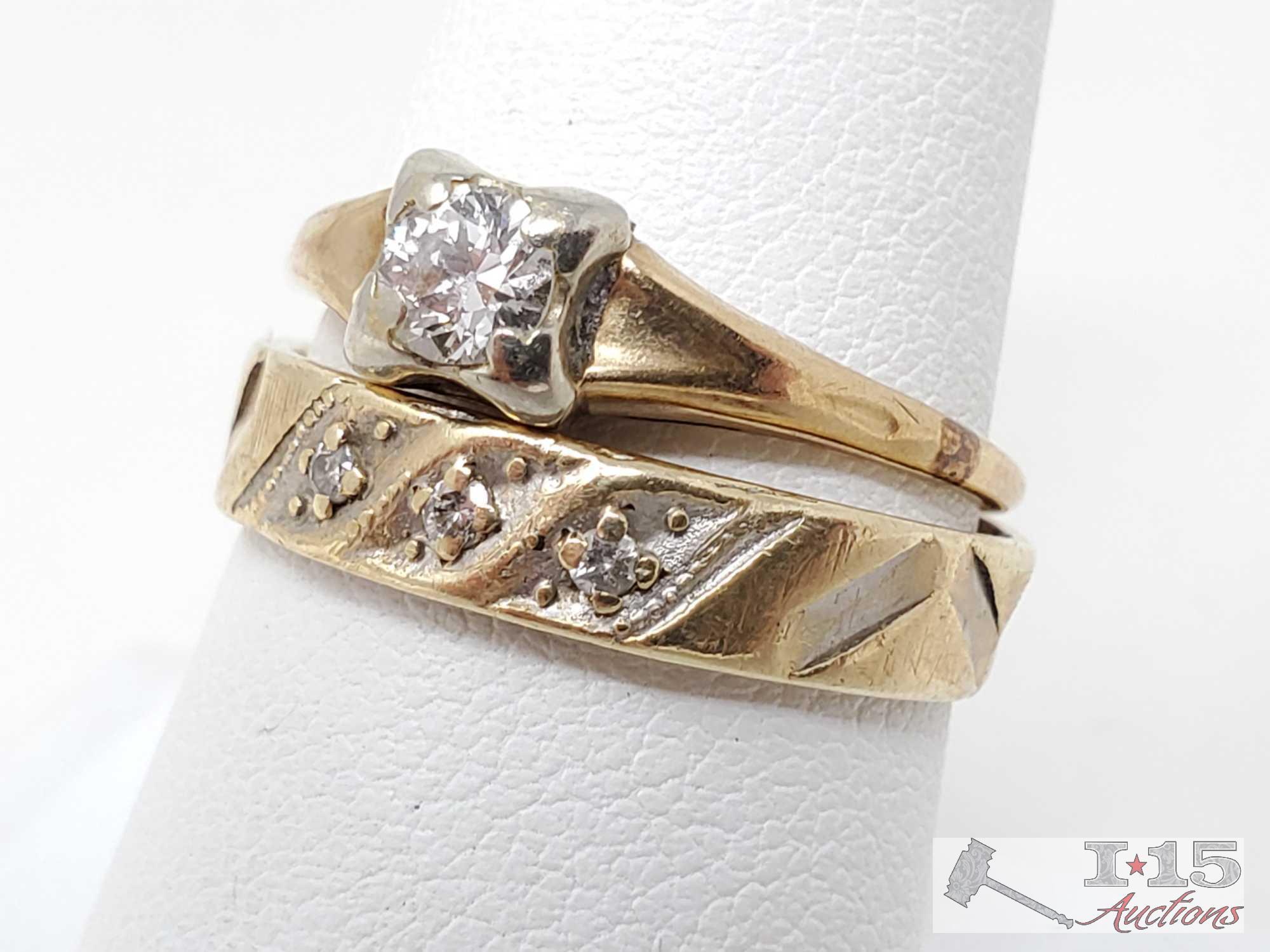 Two 14k Gold Diamond Ring, 4.2g