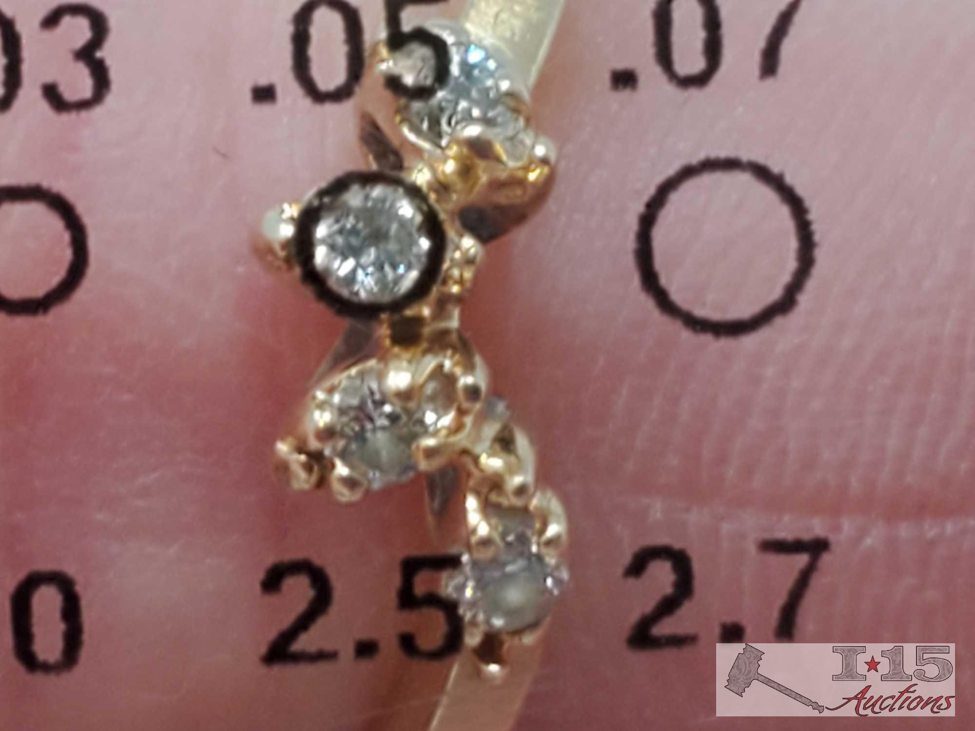 14k Gold Diamond Ring With 14k Gold Diamond Band, 3.8g