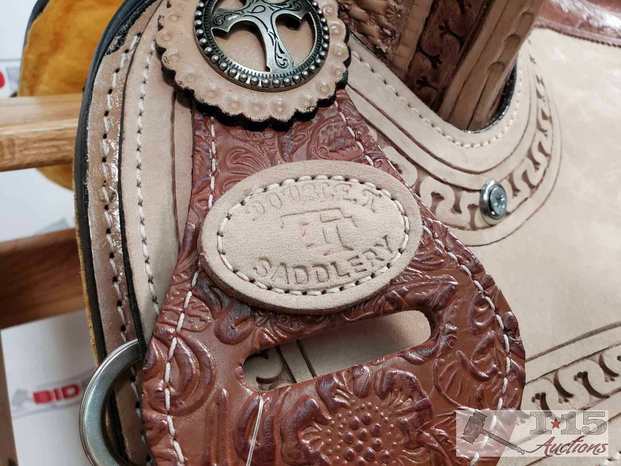 14" Barrel Style Saddle with Brown Filigree Seet and Tooling.