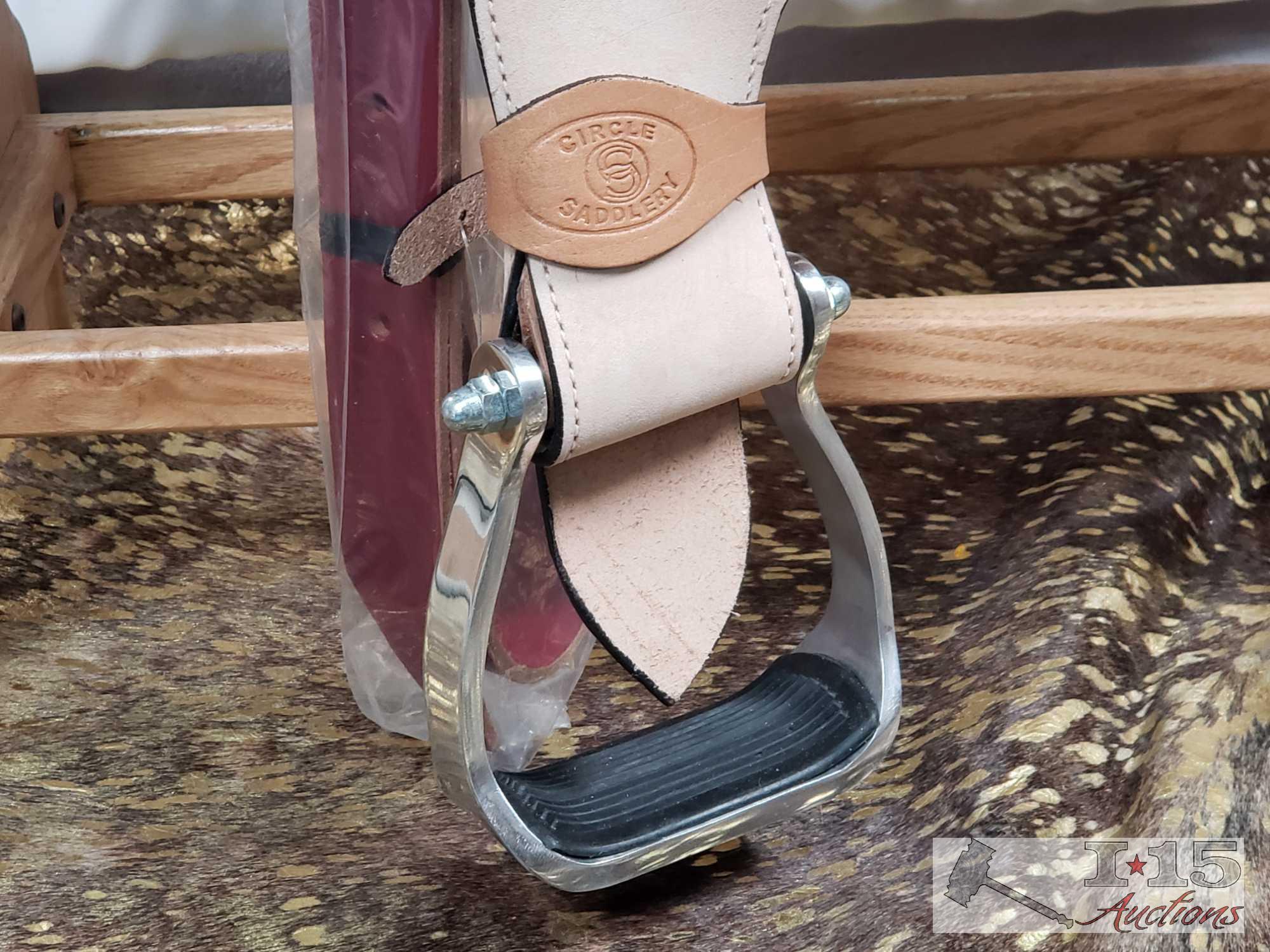 15" NEW Barrel Saddle with Feather Concho Design & Limited Warranty Card