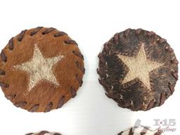 12 Texas Star Cowhide Coasters.