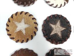 12 Texas Star Cowhide Coasters.