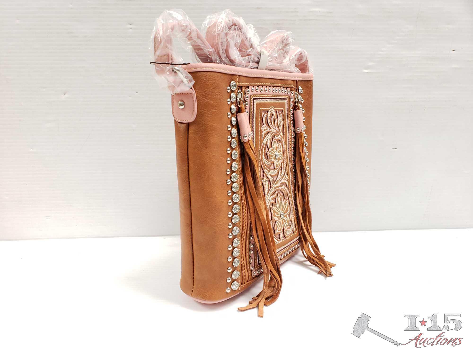 Montana West ... Floral tooled cross body purse with crystal rhinestones, silver studs, and fringe z