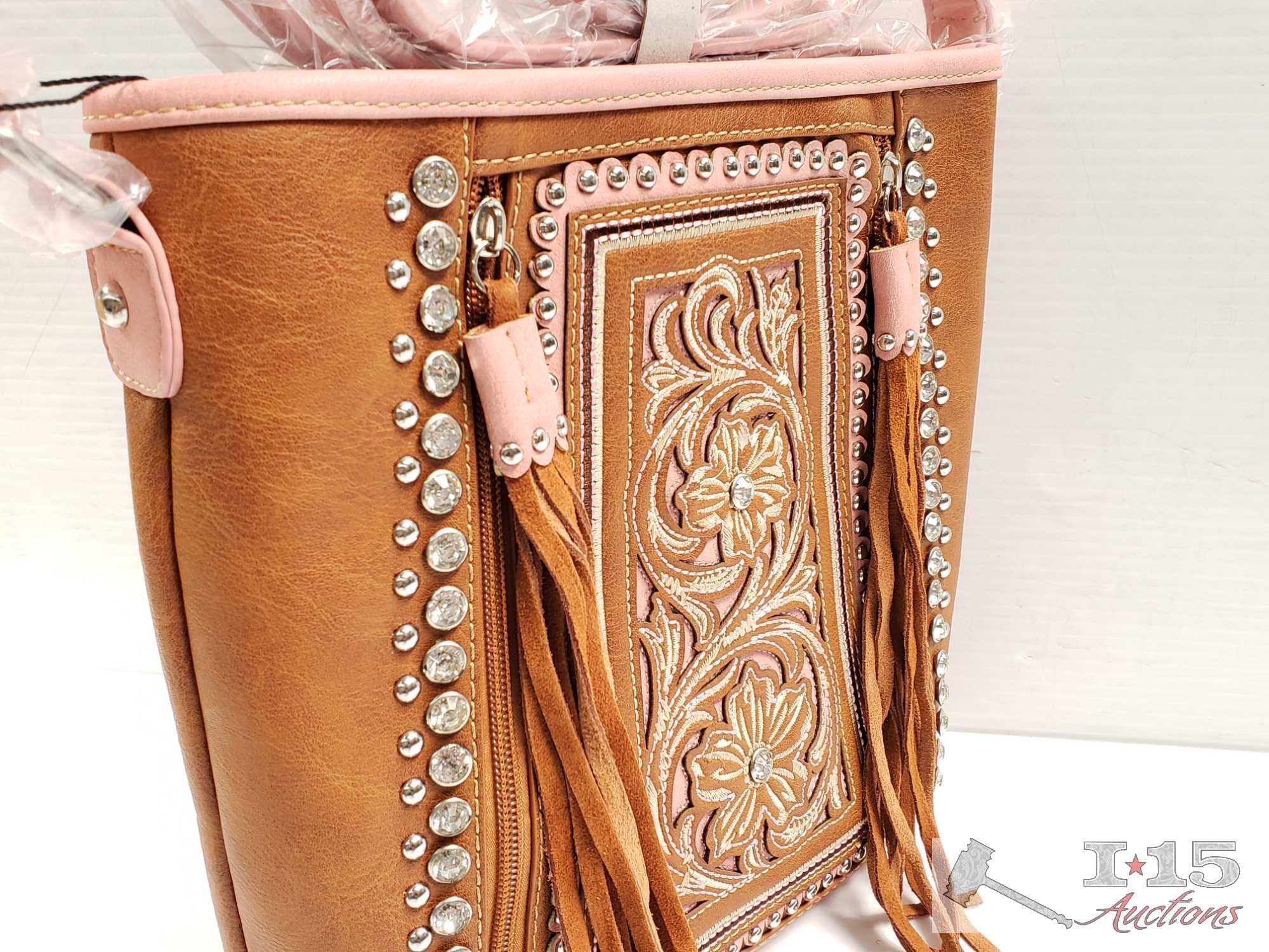 Montana West ... Floral tooled cross body purse with crystal rhinestones, silver studs, and fringe z