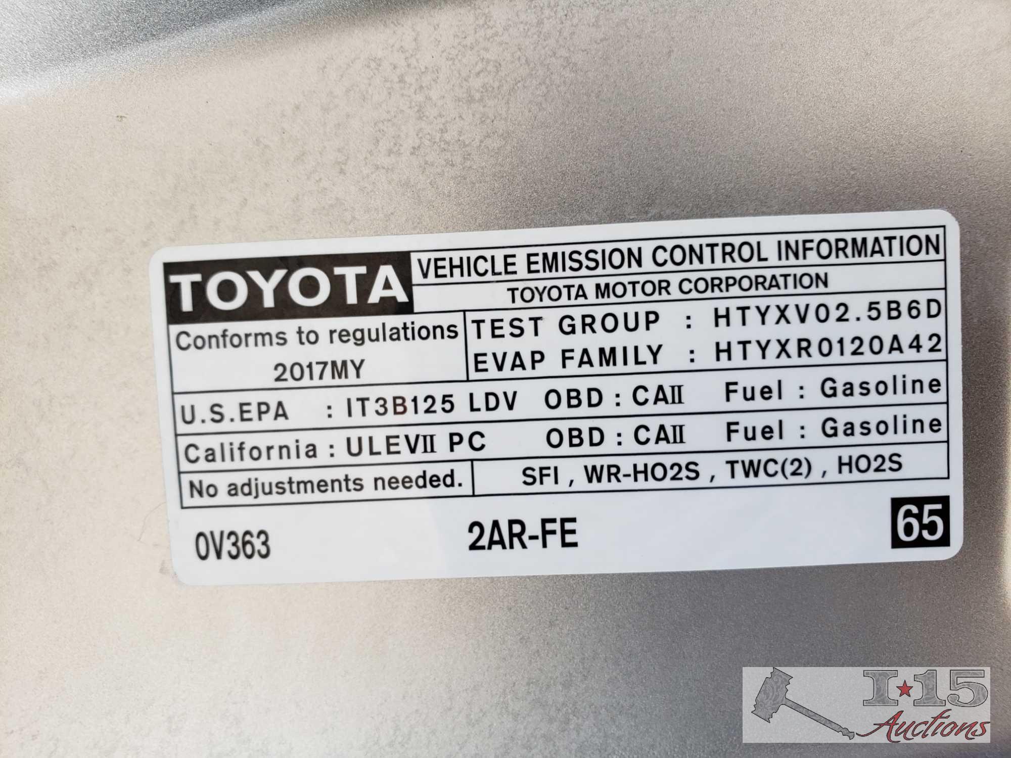 2017 Toyota Camry CURRENT SMOG