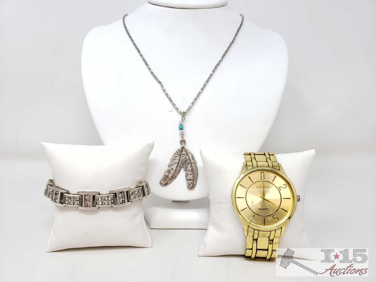 Costume Necklace, Bracelet, And Watch