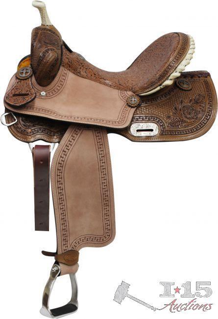 14" Barrel Style Saddle with Brown Filigree Seet and Tooling.