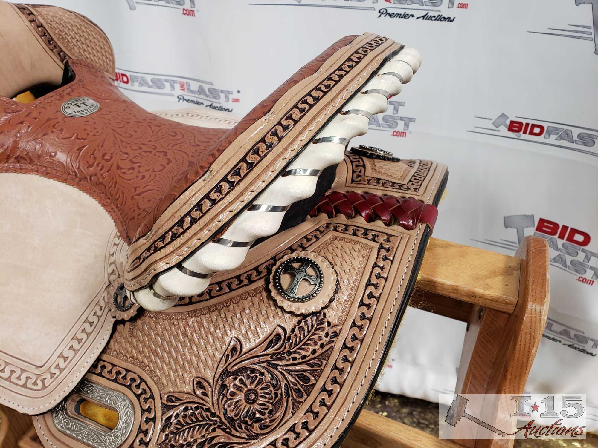 14" Barrel Style Saddle with Brown Filigree Seet and Tooling.