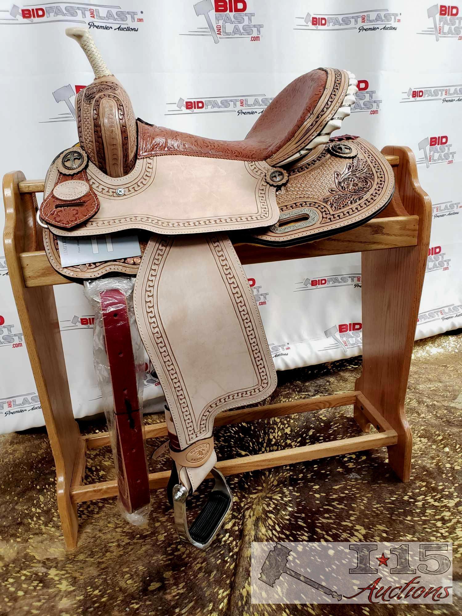 14" Barrel Style Saddle with Brown Filigree Seet and Tooling.