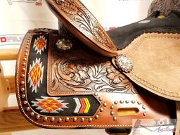 BRAND NEW 12" Double T Youth/Pony embroidered Navajo saddle.