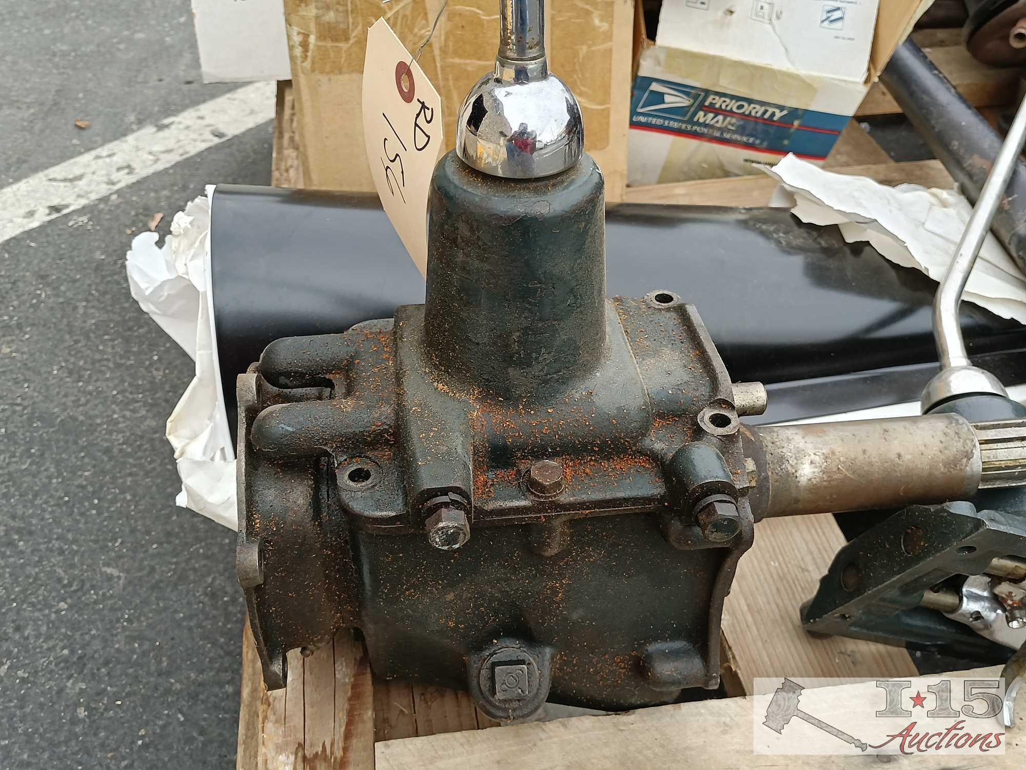 1930's Ford Parts. Transmission, Bell Housing, Steering Column, Drums with Inner Parts and More