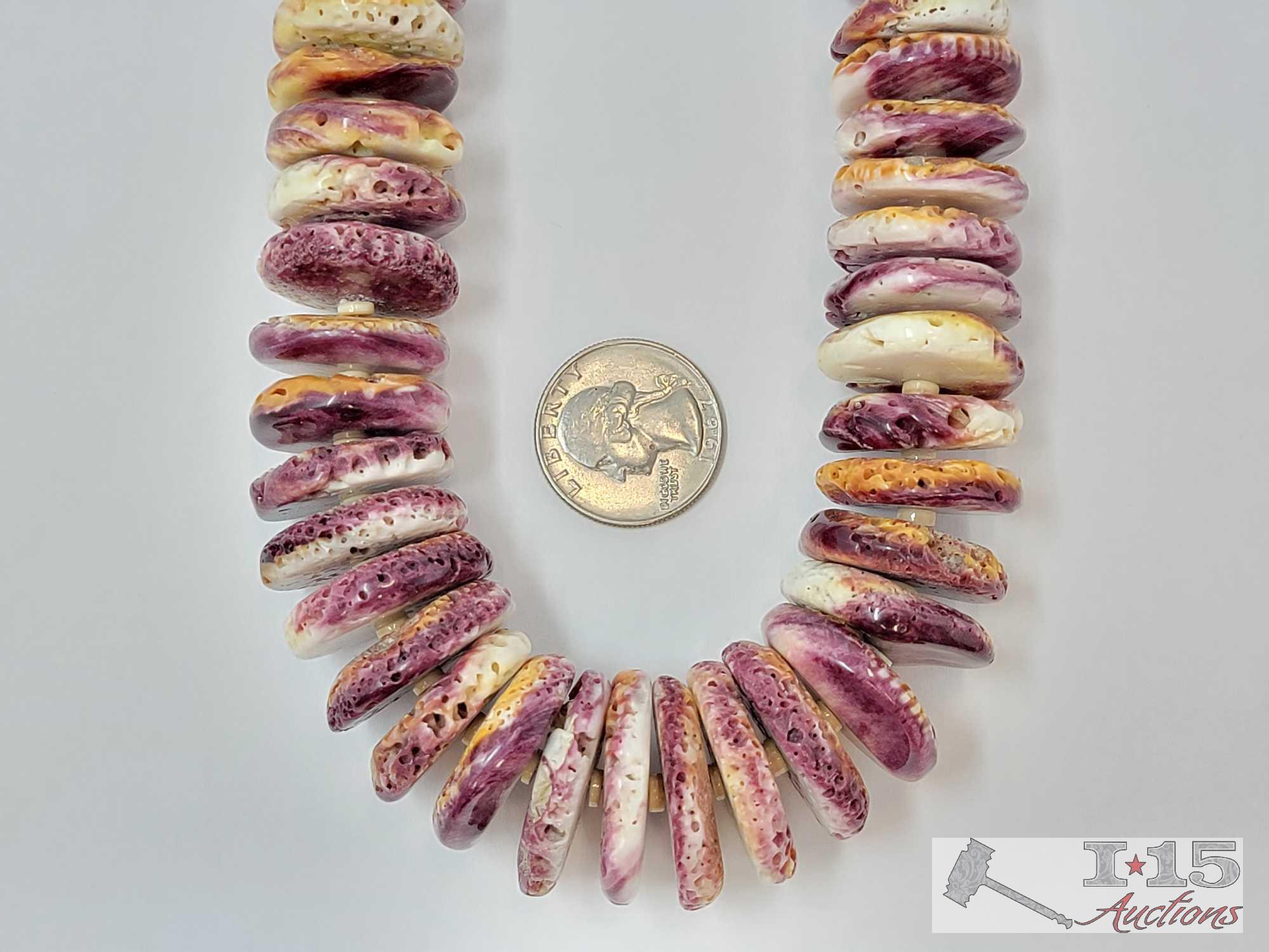 SUPERB LARGE VINTAGE PURPLE SPINEY OYSTER Necklace