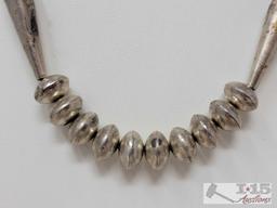 VTG RARE NAVAJO STERLING SILVER BENCH BEADS 28 INCH NECKLACE HUGE PAWN 11MM BEAd