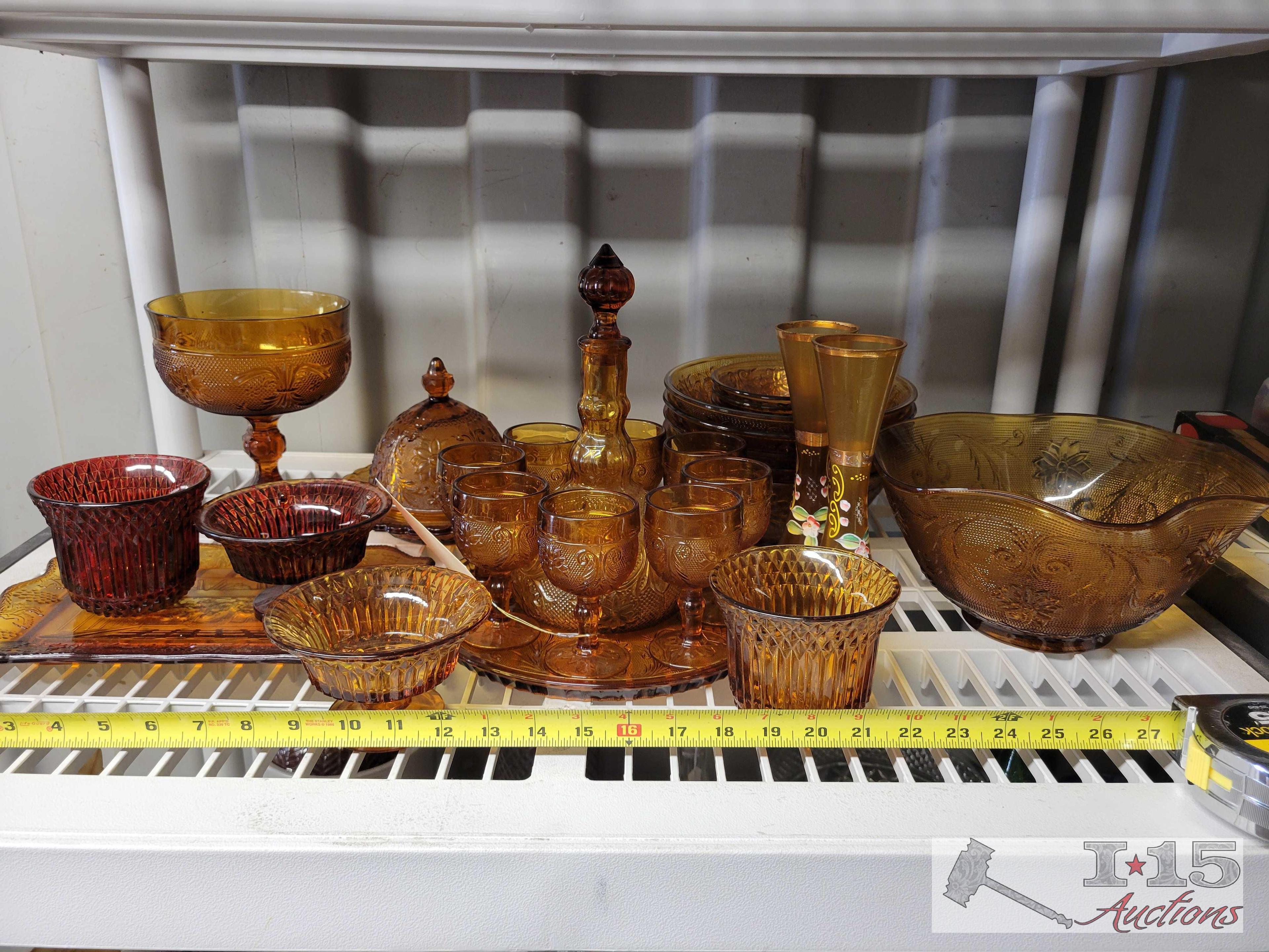 (30) Vintage Glass Amber Dish Set