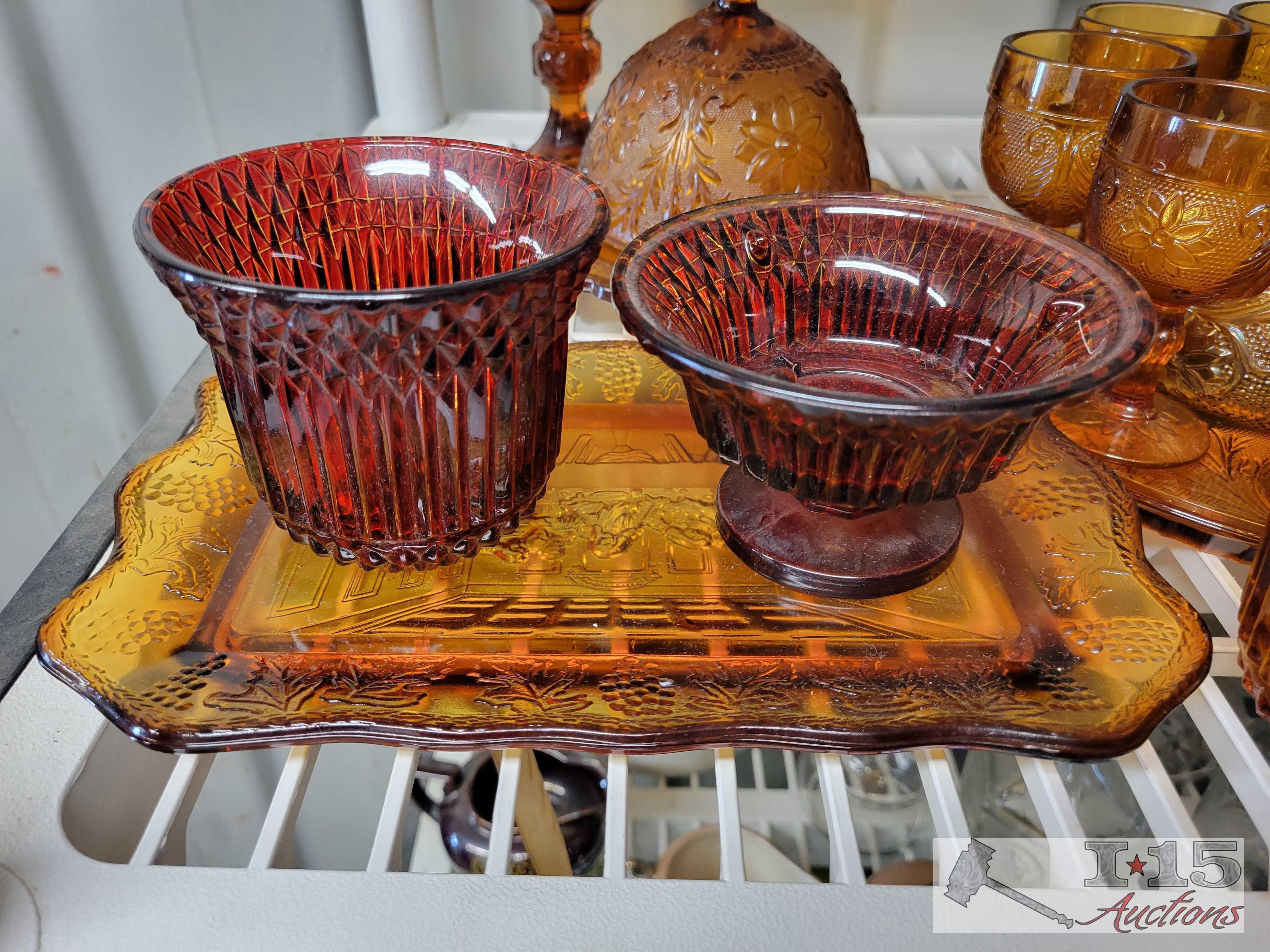 (30) Vintage Glass Amber Dish Set