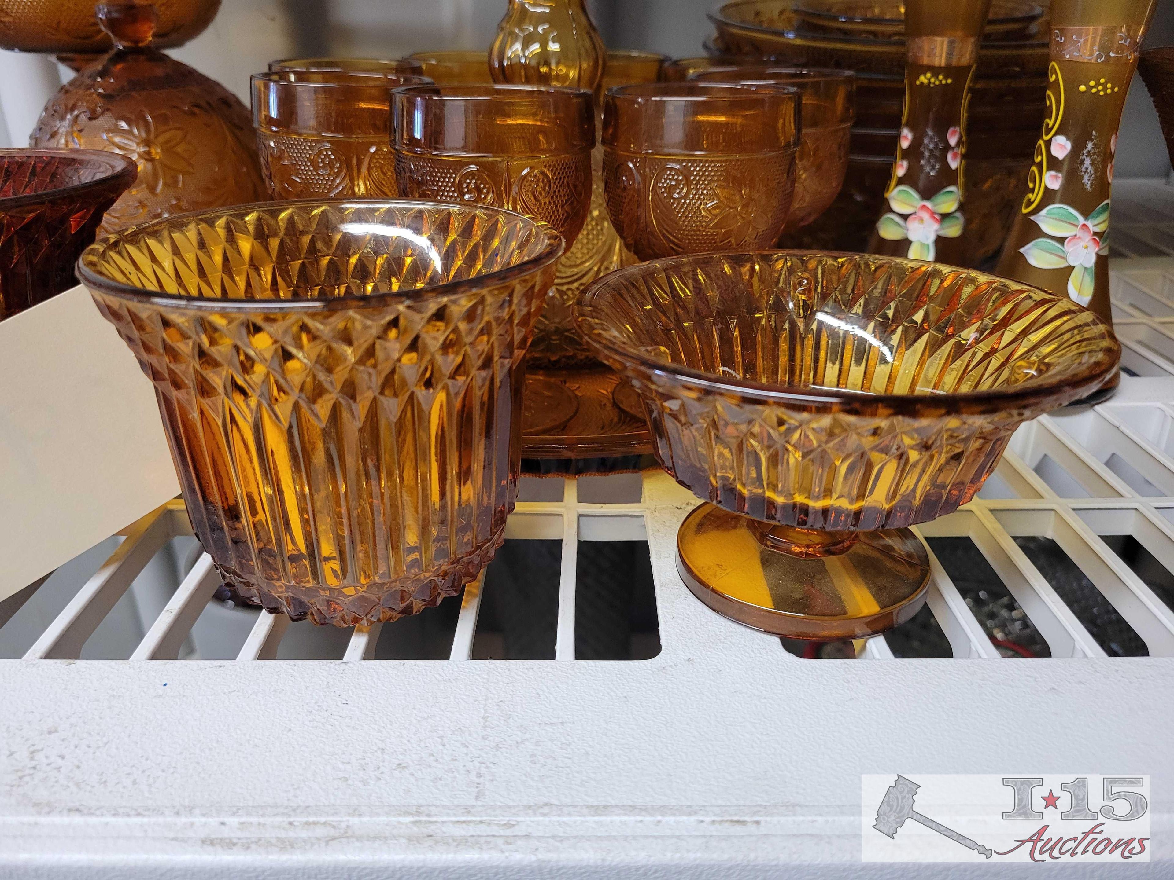 (30) Vintage Glass Amber Dish Set