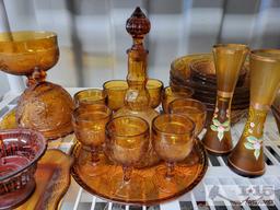 (30) Vintage Glass Amber Dish Set