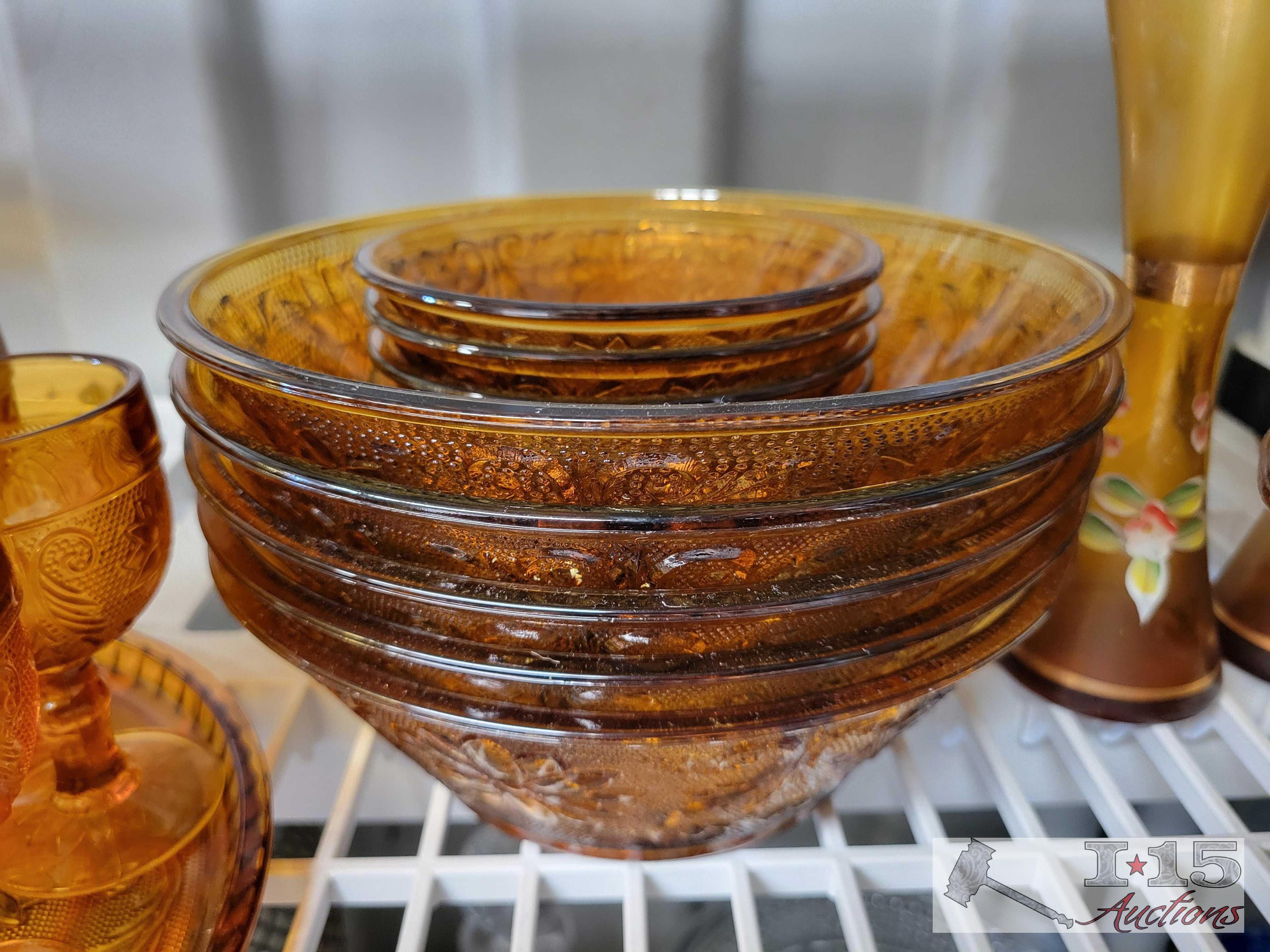 (30) Vintage Glass Amber Dish Set