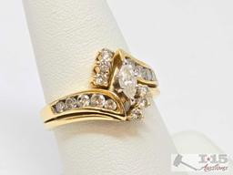 14K Gold Marquise-Cut Diamond Bridal Set, 6.49g