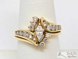 14K Gold Marquise-Cut Diamond Bridal Set, 6.49g