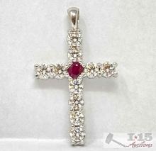14K Gold Diamond & Ruby Cross Pendant, 11.47g