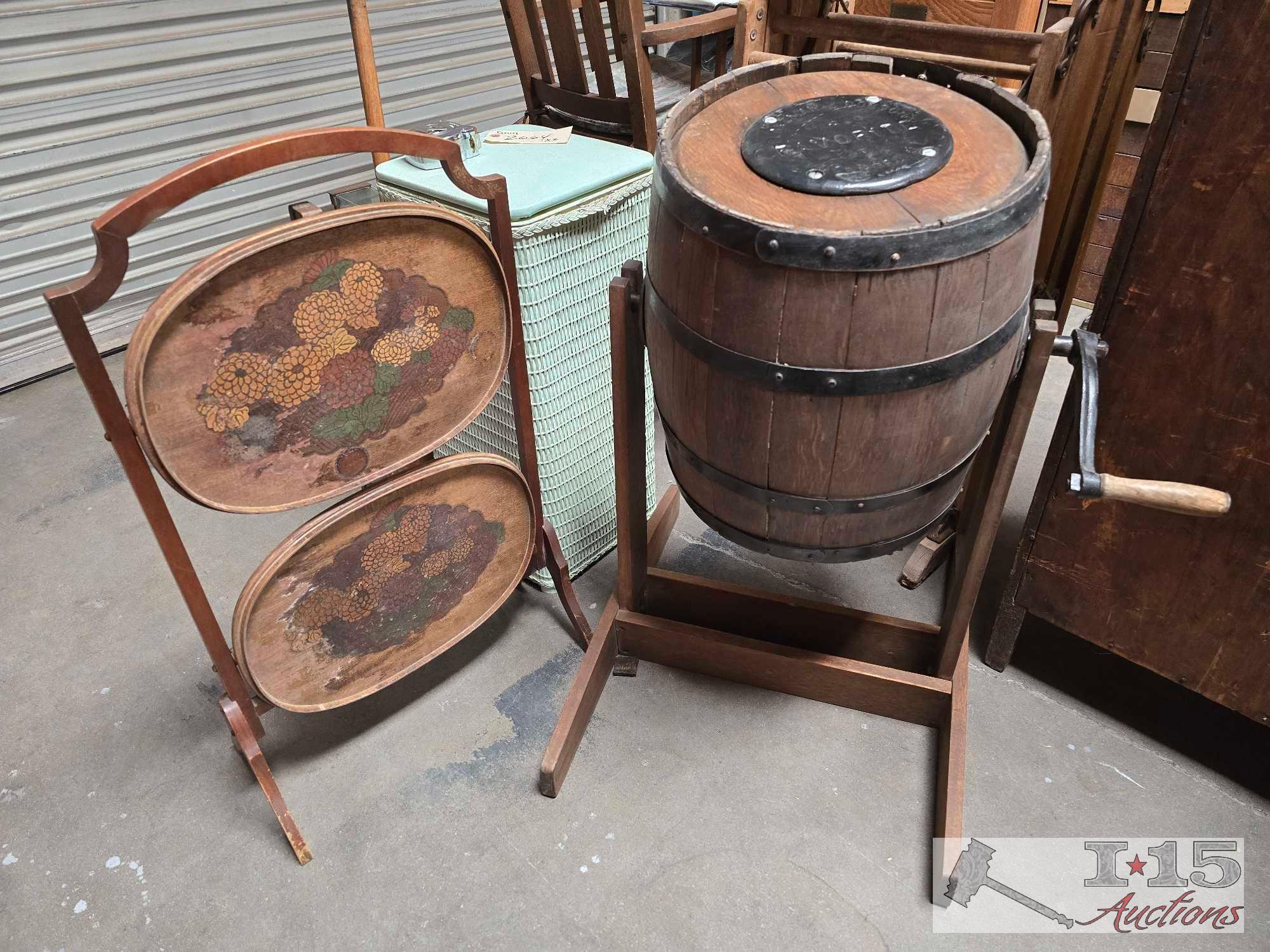 Hand Crank Blakeman & Dobson Butter Churn and Foldable Wooden Rack