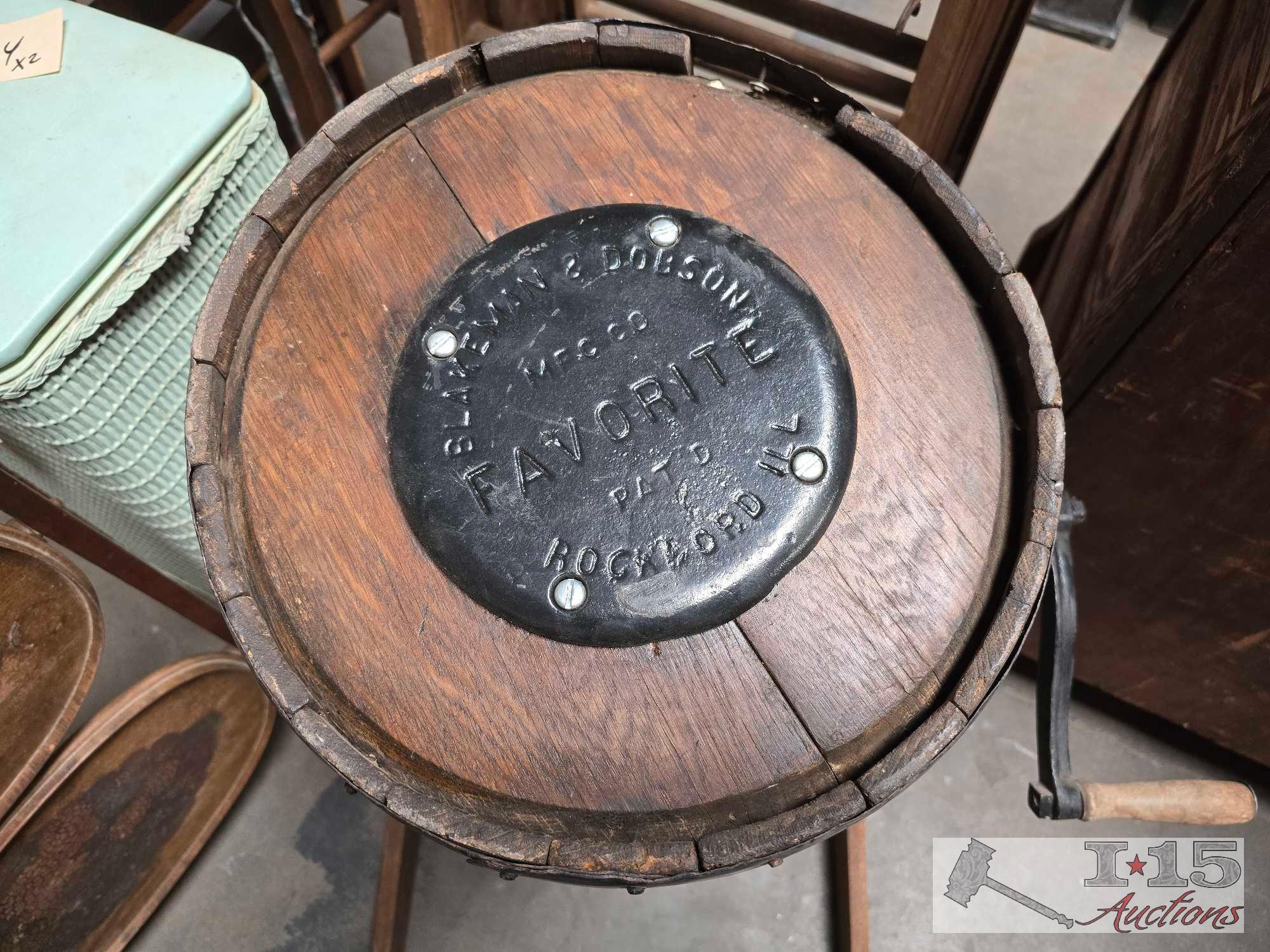 Hand Crank Blakeman & Dobson Butter Churn and Foldable Wooden Rack