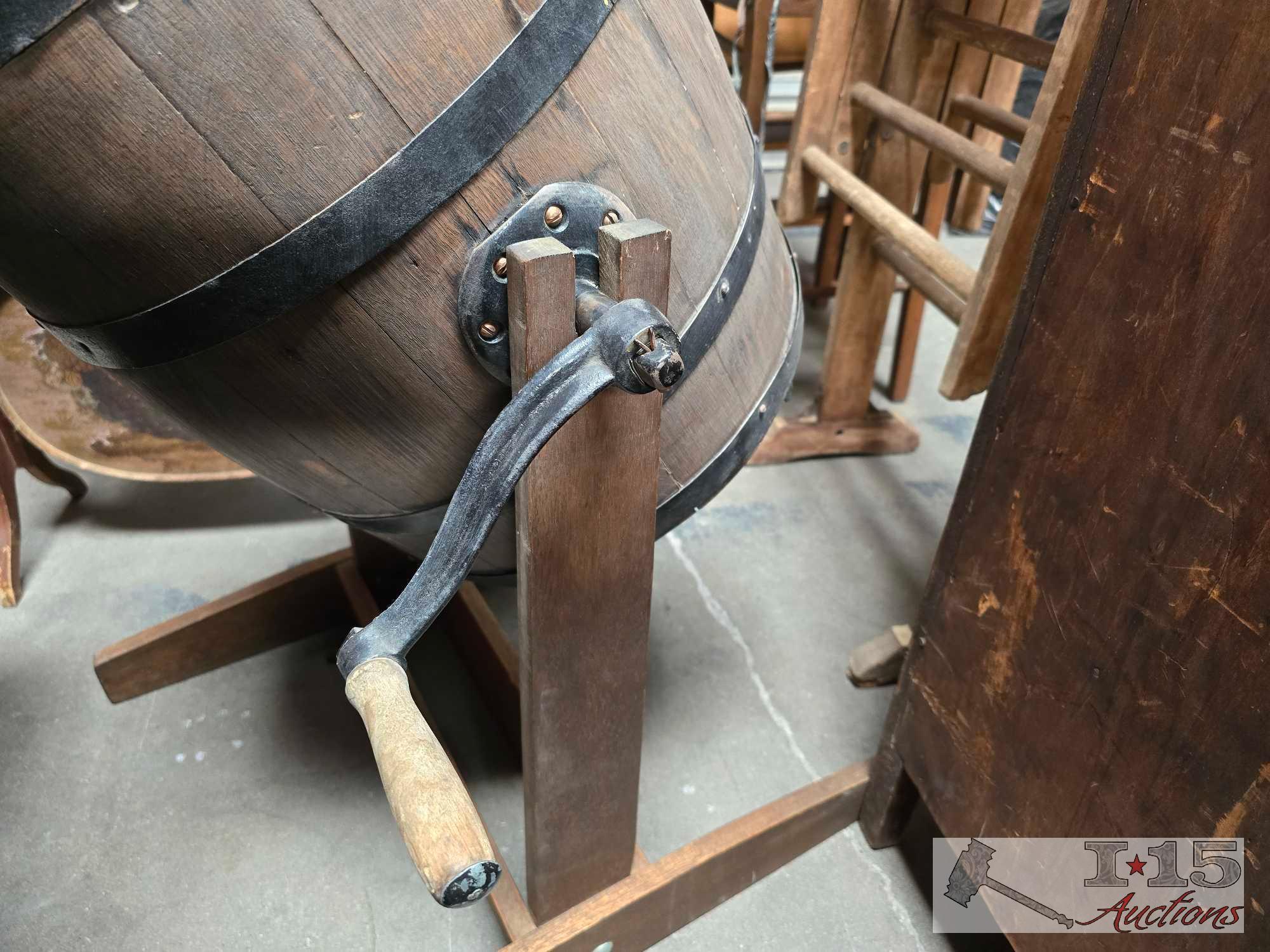 Hand Crank Blakeman & Dobson Butter Churn and Foldable Wooden Rack