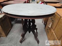 Wooden Table with Marble Top and Wheels