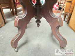 Wooden Table with Marble Top and Wheels