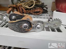 Headstall, (2) Reins, Snaffle Bit, Rope and Spurs