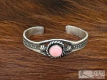 Native American Sterling Silver Round Pink Conch Cuff Bracelet, 12.24g