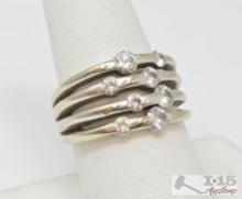 14K White Gold 4 Row Ring with 8 Diamonds, 10.22g