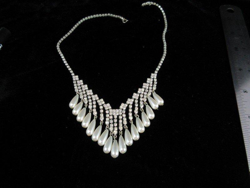 Antique Rhinestone Pearl Style Accent Necklace
