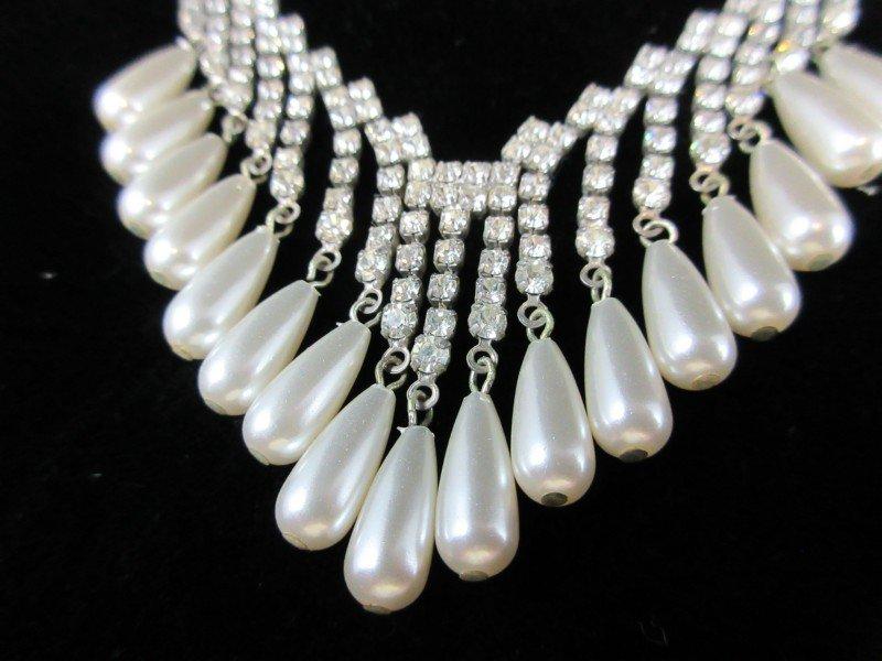 Antique Rhinestone Pearl Style Accent Necklace