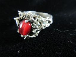 Red Linde Stone Sterling Silver Ring
