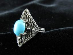 Antique Filigree Sterling Silver Turquoise Stone Ring