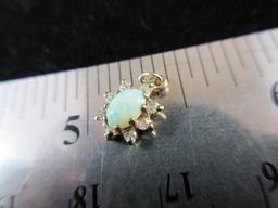 14K Gold Diamond and Opal Stone Pendant