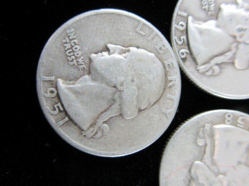 1956D,1951,1958D Silver Quarter Dollars