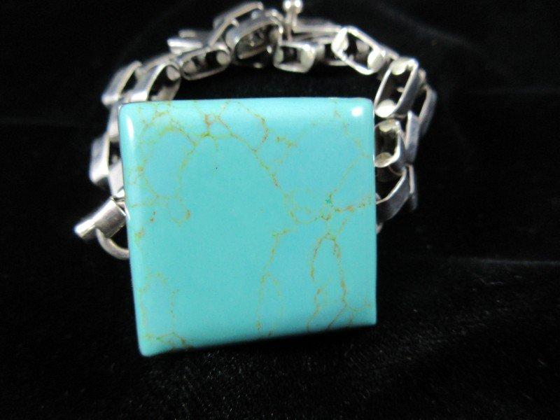 Large Turquoise Stone Sterling Silver Bracelet