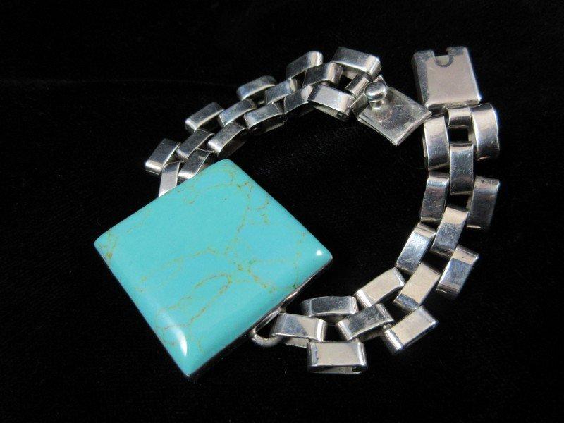 Large Turquoise Stone Sterling Silver Bracelet