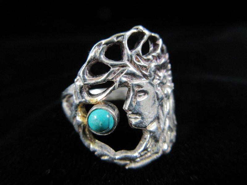 Fantasy Style Sterling Silver Turquoise Stone Ring