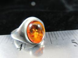 Amber Stone Sterling Silver Ring