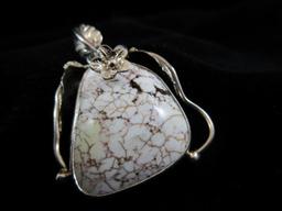 White Spider Turquoise Stone Sterling Silver Pendant