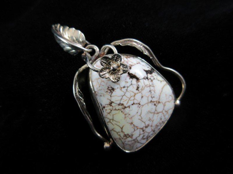 White Spider Turquoise Stone Sterling Silver Pendant