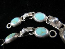 Heavy Vintage Mexico Turquoise Stone Sterling Silver Bracelet